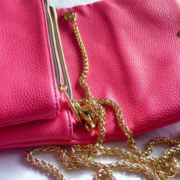 Pink Womens Clutch purse w/detachable gold chain - Picture 3 of 8